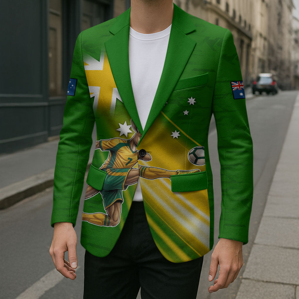 Personalized Australia Soccer Kangaroo Blazer Dynamic Kick with Australian Flag Green Gold Sports Graphic