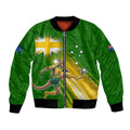 Personalized Australia Soccer Kangaroo Bomber Jacket Dynamic Kick with Australian Flag Green Gold Sports Graphic