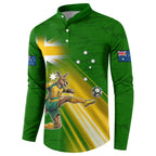 Personalized Australia Soccer Kangaroo Button Sweatshirt Dynamic Kick with Australian Flag Green Gold Sports Graphic