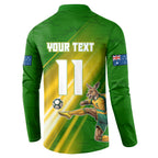 Personalized Australia Soccer Kangaroo Button Sweatshirt Dynamic Kick with Australian Flag Green Gold Sports Graphic