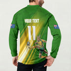 Personalized Australia Soccer Kangaroo Button Sweatshirt Dynamic Kick with Australian Flag Green Gold Sports Graphic
