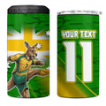Personalized Australia Soccer Kangaroo 4 in 1 Can Cooler Tumbler Dynamic Kick with Australian Flag Green Gold Sports Graphic