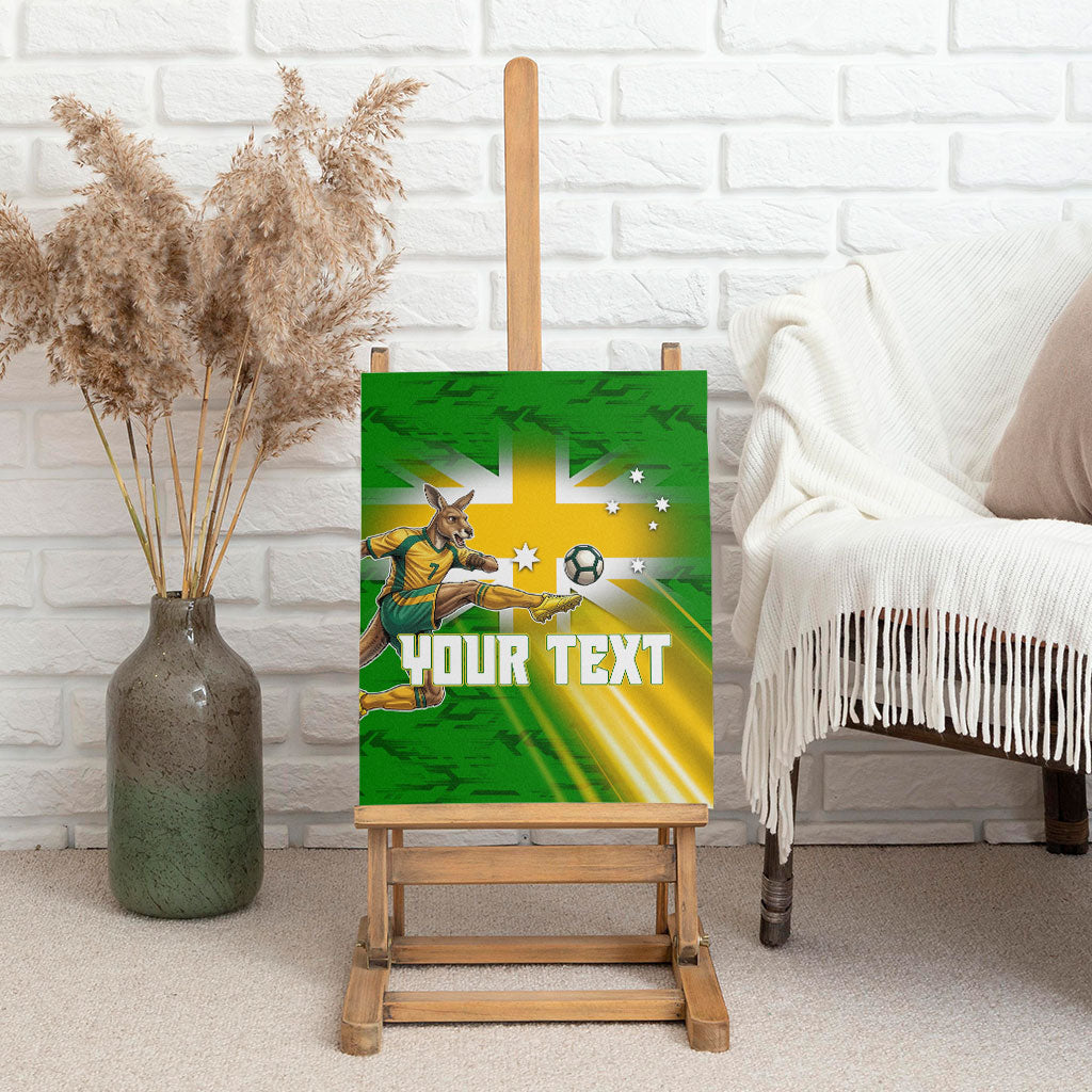 Personalized Australia Soccer Kangaroo Canvas Wall Art Dynamic Kick with Australian Flag Green Gold Sports Graphic