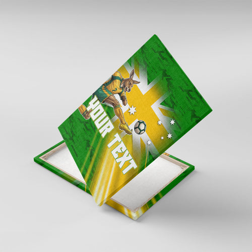 Personalized Australia Soccer Kangaroo Canvas Wall Art Dynamic Kick with Australian Flag Green Gold Sports Graphic