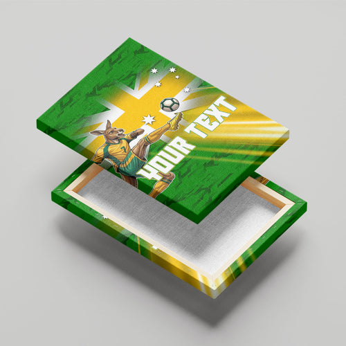 Personalized Australia Soccer Kangaroo Canvas Wall Art Dynamic Kick with Australian Flag Green Gold Sports Graphic