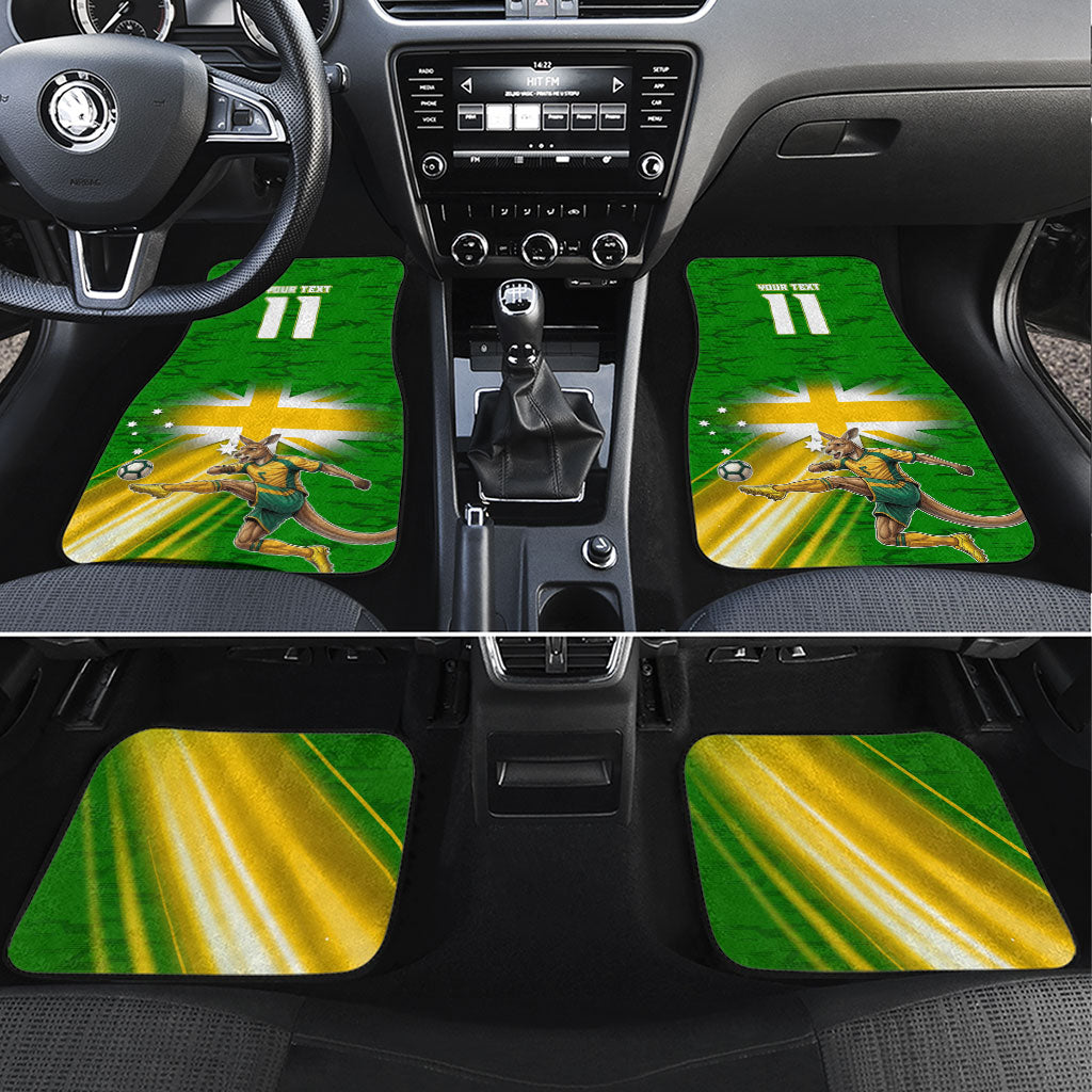 Personalized Australia Soccer Kangaroo Car Mats Dynamic Kick with Australian Flag Green Gold Sports Graphic
