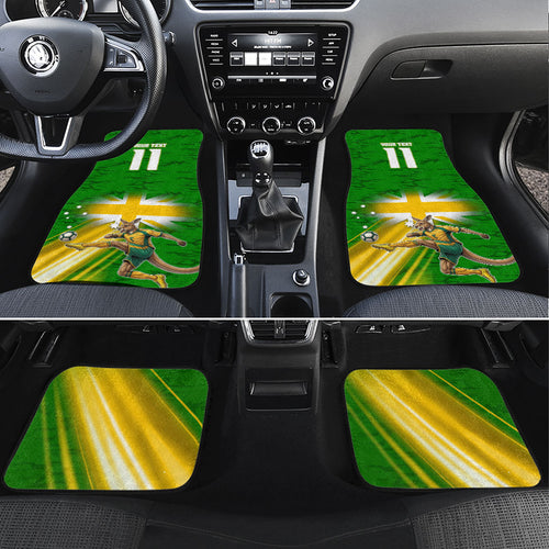 Personalized Australia Soccer Kangaroo Car Mats Dynamic Kick with Australian Flag Green Gold Sports Graphic