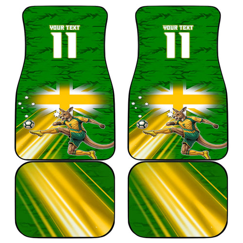 Personalized Australia Soccer Kangaroo Car Mats Dynamic Kick with Australian Flag Green Gold Sports Graphic