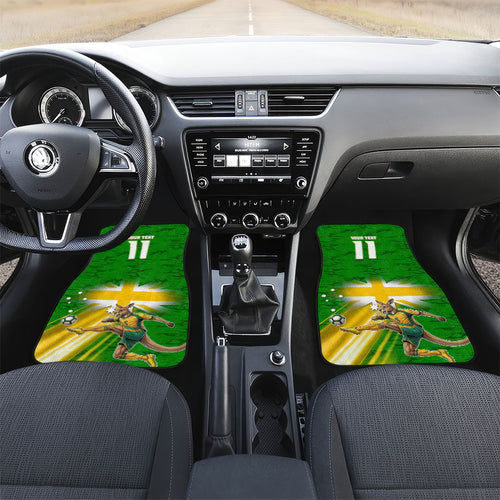 Personalized Australia Soccer Kangaroo Car Mats Dynamic Kick with Australian Flag Green Gold Sports Graphic