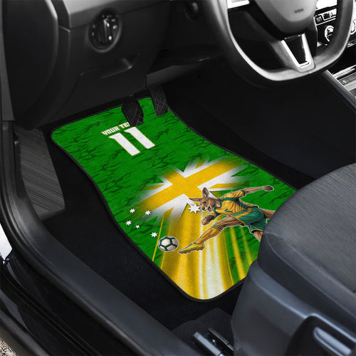 Personalized Australia Soccer Kangaroo Car Mats Dynamic Kick with Australian Flag Green Gold Sports Graphic