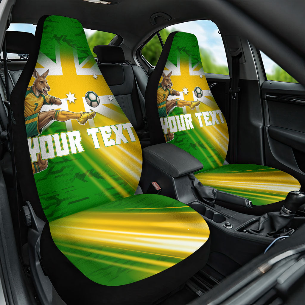 Personalized Australia Soccer Kangaroo Car Seat Cover Dynamic Kick with Australian Flag Green Gold Sports Graphic