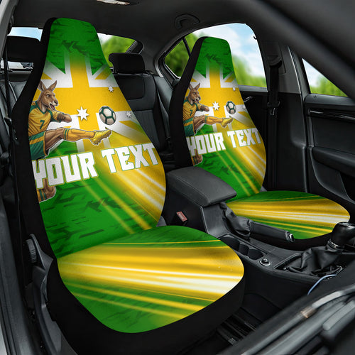 Personalized Australia Soccer Kangaroo Car Seat Cover Dynamic Kick with Australian Flag Green Gold Sports Graphic