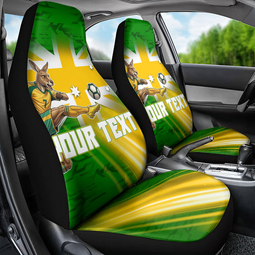 Personalized Australia Soccer Kangaroo Car Seat Cover Dynamic Kick with Australian Flag Green Gold Sports Graphic