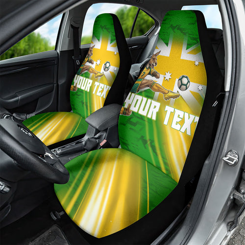 Personalized Australia Soccer Kangaroo Car Seat Cover Dynamic Kick with Australian Flag Green Gold Sports Graphic