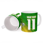 Personalized Australia Soccer Kangaroo Ceramic Mug Dynamic Kick with Australian Flag Green Gold Sports Graphic