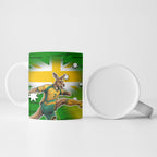 Personalized Australia Soccer Kangaroo Ceramic Mug Dynamic Kick with Australian Flag Green Gold Sports Graphic