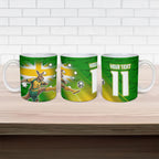 Personalized Australia Soccer Kangaroo Ceramic Mug Dynamic Kick with Australian Flag Green Gold Sports Graphic