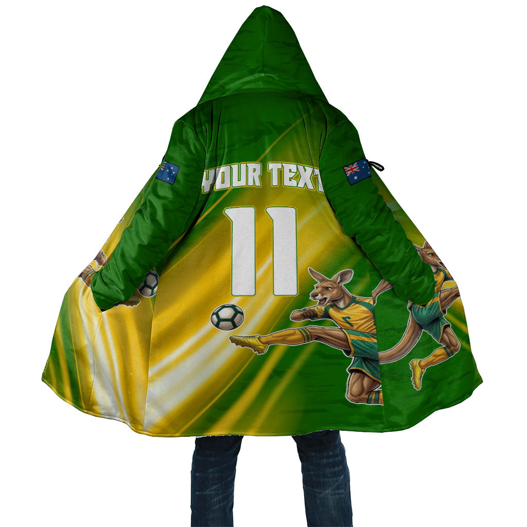 Personalized Australia Soccer Kangaroo Cloak Dynamic Kick with Australian Flag Green Gold Sports Graphic