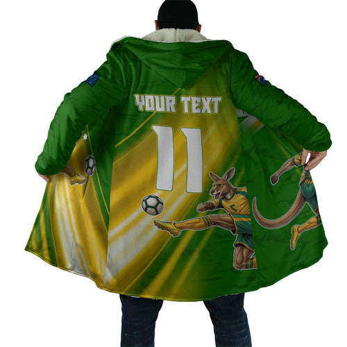 Personalized Australia Soccer Kangaroo Cloak Dynamic Kick with Australian Flag Green Gold Sports Graphic