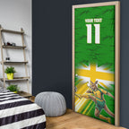 Personalized Australia Soccer Kangaroo Door Cover Dynamic Kick with Australian Flag Green Gold Sports Graphic