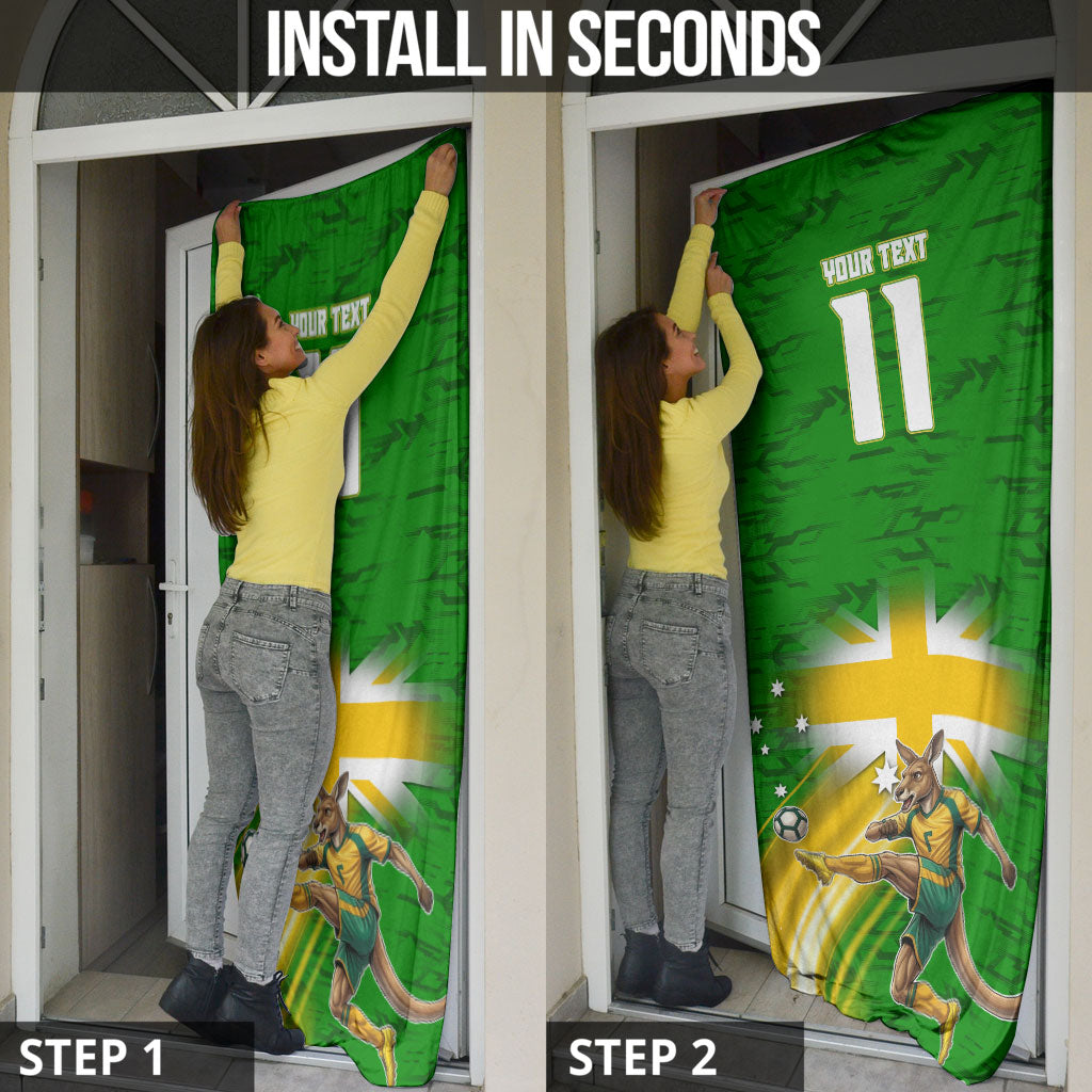 Personalized Australia Soccer Kangaroo Door Cover Dynamic Kick with Australian Flag Green Gold Sports Graphic