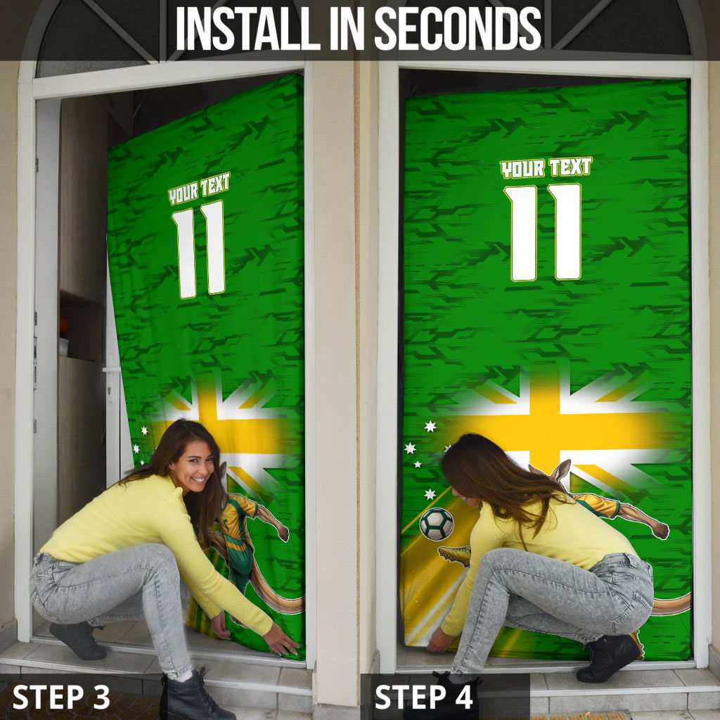 Personalized Australia Soccer Kangaroo Door Cover Dynamic Kick with Australian Flag Green Gold Sports Graphic