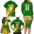 Personalized Australia Soccer Kangaroo Family Matching Long Sleeve Bodycon Dress and Hawaiian Shirt Dynamic Kick with Australian Flag Green Gold Sports Graphic