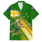 Personalized Australia Soccer Kangaroo Family Matching Mermaid Dress and Hawaiian Shirt Dynamic Kick with Australian Flag Green Gold Sports Graphic
