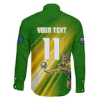 Personalized Australia Soccer Kangaroo Family Matching Mermaid Dress and Hawaiian Shirt Dynamic Kick with Australian Flag Green Gold Sports Graphic