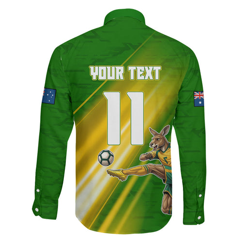 Personalized Australia Soccer Kangaroo Family Matching Mermaid Dress and Hawaiian Shirt Dynamic Kick with Australian Flag Green Gold Sports Graphic