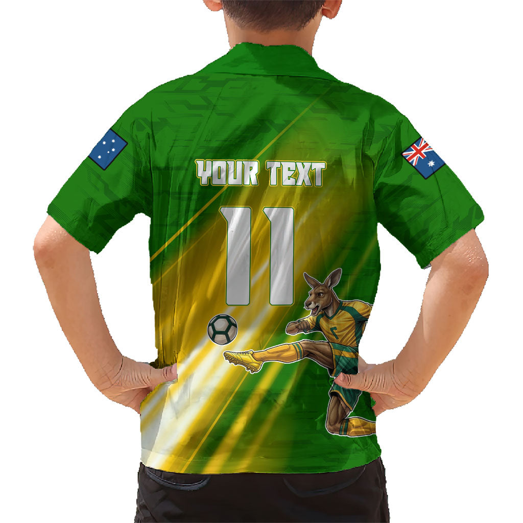 Personalized Australia Soccer Kangaroo Family Matching Summer Maxi Dress and Hawaiian Shirt Dynamic Kick with Australian Flag Green Gold Sports Graphic