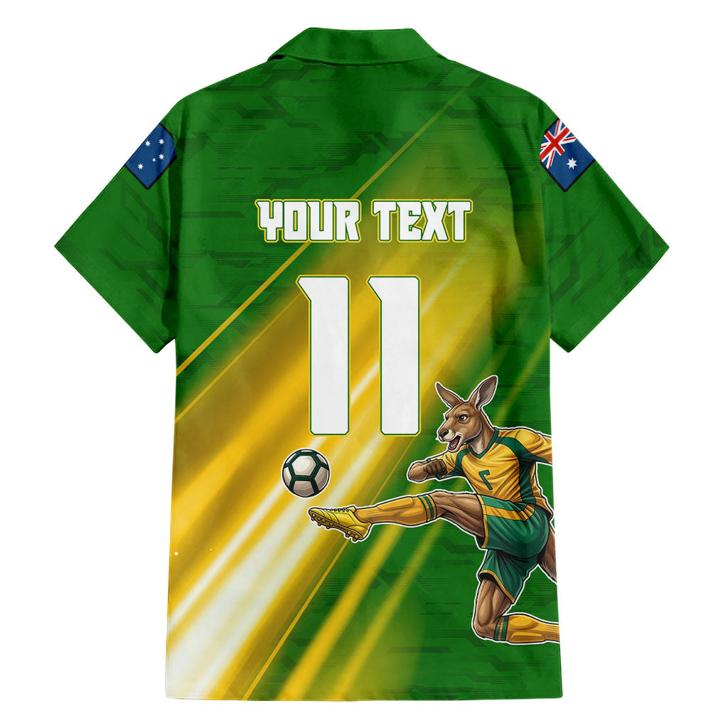 Personalized Australia Soccer Kangaroo Family Matching Summer Maxi Dress and Hawaiian Shirt Dynamic Kick with Australian Flag Green Gold Sports Graphic