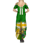 Personalized Australia Soccer Kangaroo Family Matching Summer Maxi Dress and Hawaiian Shirt Dynamic Kick with Australian Flag Green Gold Sports Graphic