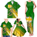 Personalized Australia Soccer Kangaroo Family Matching Tank Maxi Dress and Hawaiian Shirt Dynamic Kick with Australian Flag Green Gold Sports Graphic