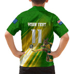 Personalized Australia Soccer Kangaroo Family Matching Tank Maxi Dress and Hawaiian Shirt Dynamic Kick with Australian Flag Green Gold Sports Graphic