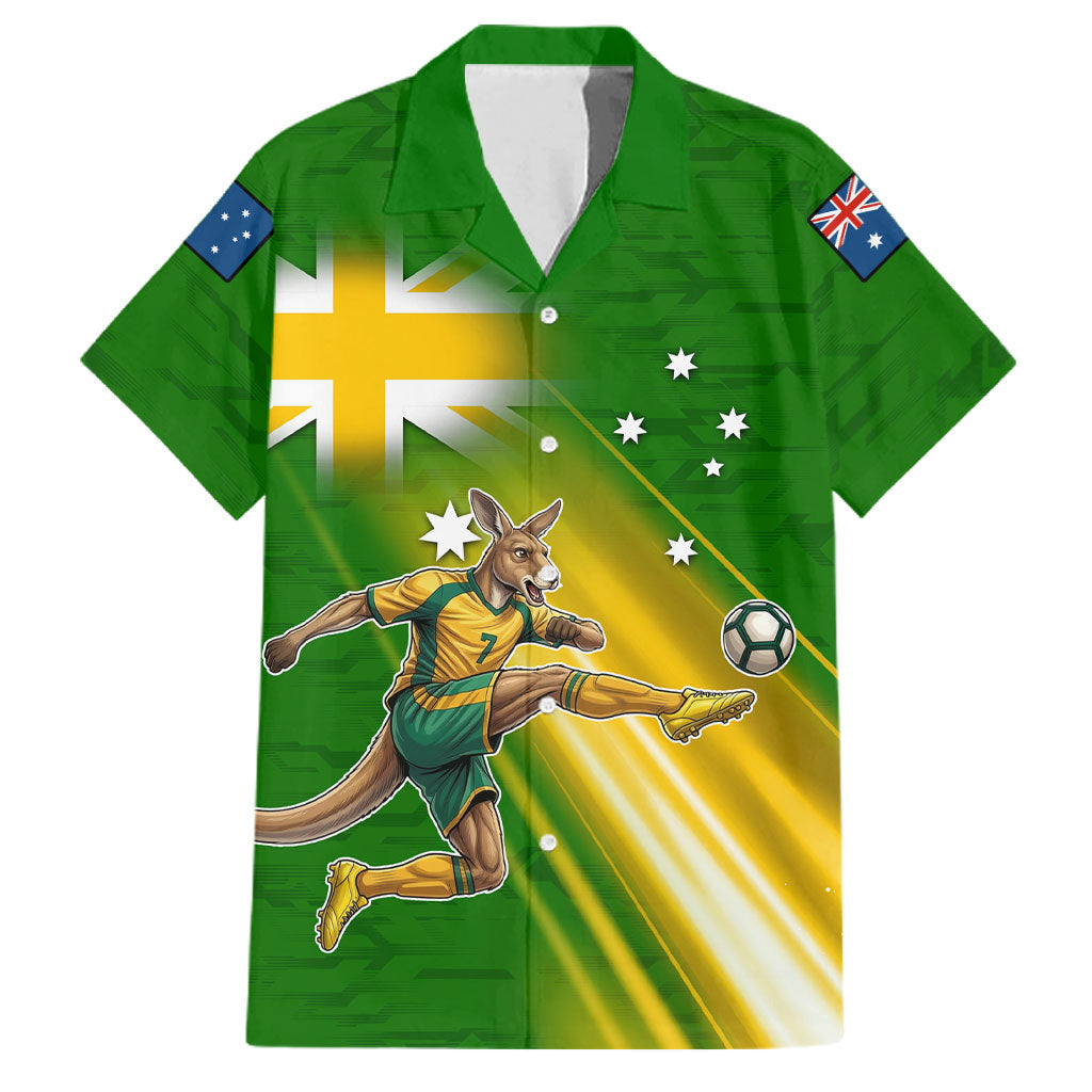 Personalized Australia Soccer Kangaroo Family Matching Tank Maxi Dress and Hawaiian Shirt Dynamic Kick with Australian Flag Green Gold Sports Graphic