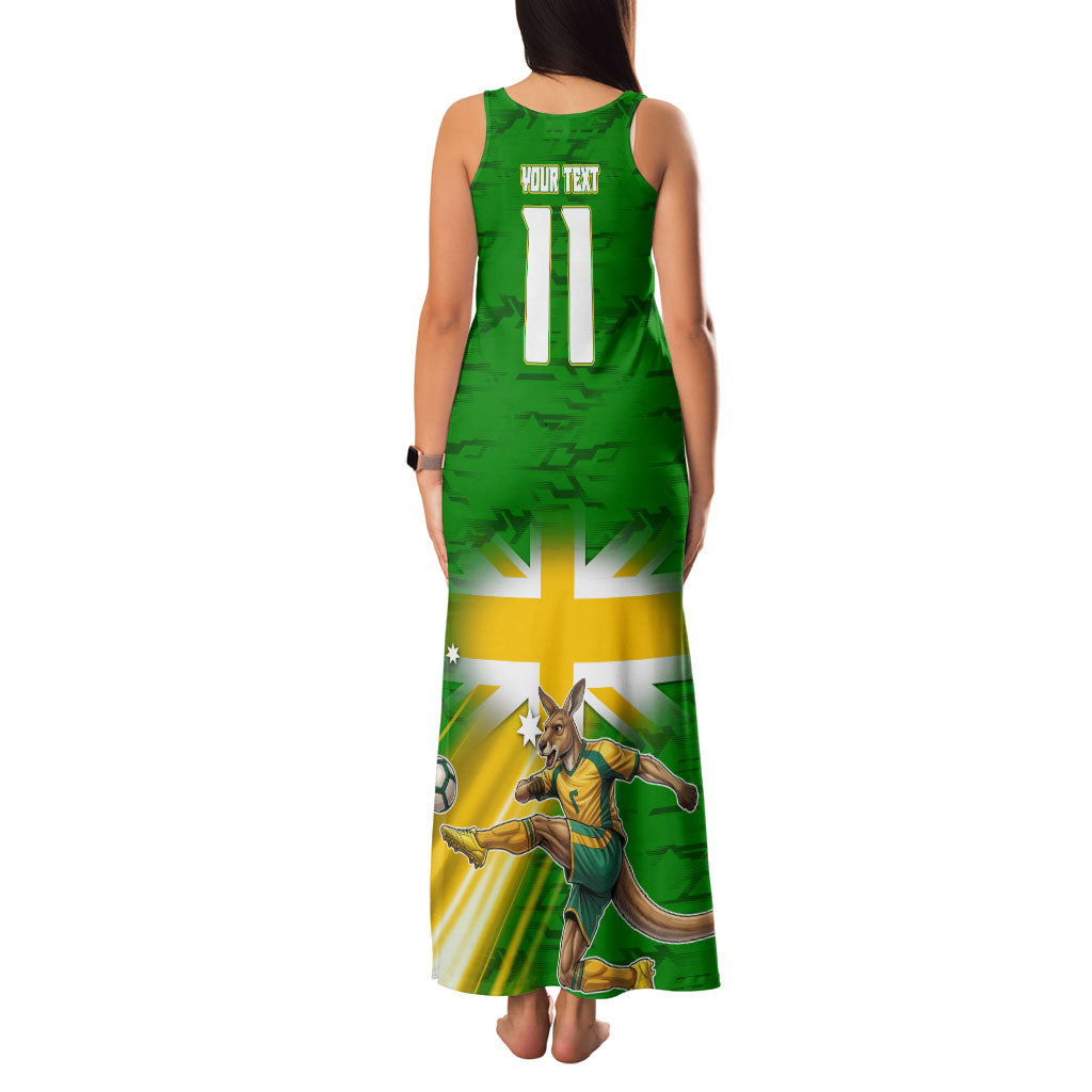Personalized Australia Soccer Kangaroo Family Matching Tank Maxi Dress and Hawaiian Shirt Dynamic Kick with Australian Flag Green Gold Sports Graphic