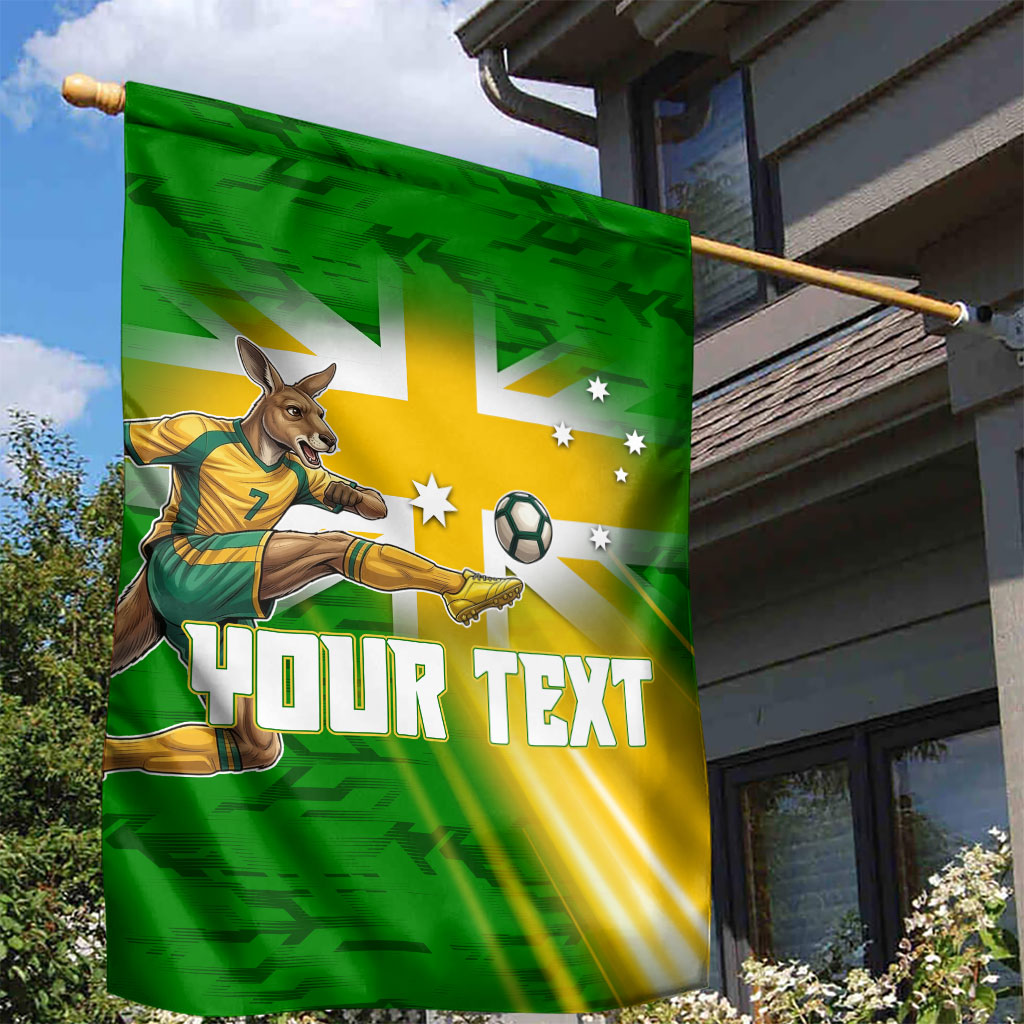 Personalized Australia Soccer Kangaroo Garden Flag Dynamic Kick with Australian Flag Green Gold Sports Graphic