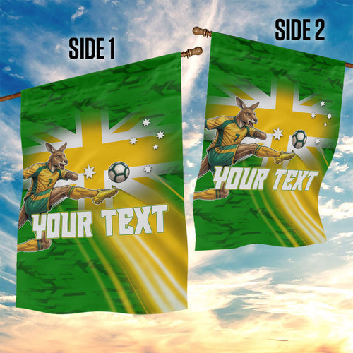 Personalized Australia Soccer Kangaroo Garden Flag Dynamic Kick with Australian Flag Green Gold Sports Graphic