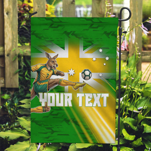 Personalized Australia Soccer Kangaroo Garden Flag Dynamic Kick with Australian Flag Green Gold Sports Graphic