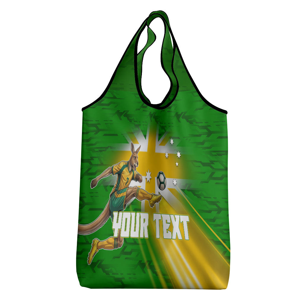 Personalized Australia Soccer Kangaroo Grocery Bag Dynamic Kick with Australian Flag Green Gold Sports Graphic