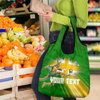 Personalized Australia Soccer Kangaroo Grocery Bag Dynamic Kick with Australian Flag Green Gold Sports Graphic