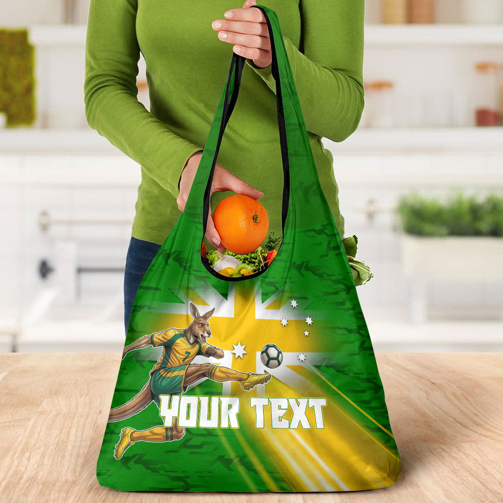 Personalized Australia Soccer Kangaroo Grocery Bag Dynamic Kick with Australian Flag Green Gold Sports Graphic