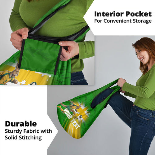 Personalized Australia Soccer Kangaroo Grocery Bag Dynamic Kick with Australian Flag Green Gold Sports Graphic