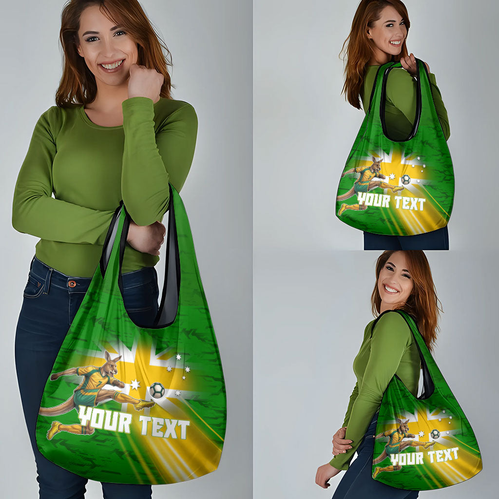 Personalized Australia Soccer Kangaroo Grocery Bag Dynamic Kick with Australian Flag Green Gold Sports Graphic