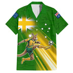 Personalized Australia Soccer Kangaroo Hawaiian Shirt Dynamic Kick with Australian Flag Green Gold Sports Graphic