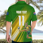 Personalized Australia Soccer Kangaroo Hawaiian Shirt Dynamic Kick with Australian Flag Green Gold Sports Graphic