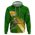Personalized Australia Soccer Kangaroo Hoodie Dynamic Kick with Australian Flag Green Gold Sports Graphic
