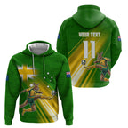 Personalized Australia Soccer Kangaroo Hoodie Dynamic Kick with Australian Flag Green Gold Sports Graphic