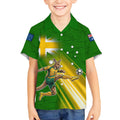 Personalized Australia Soccer Kangaroo Kid Hawaiian Shirt Dynamic Kick with Australian Flag Green Gold Sports Graphic